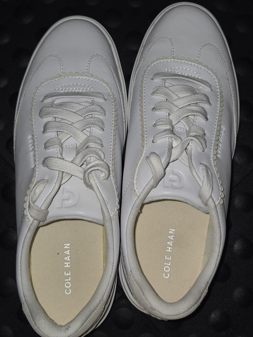 Cole Haan White Leather Lace-Up Sneakers with Scalloped Trim